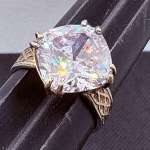 Vintage Large CZ Ring Set On Angle Sterling Silver Braid Design Band Size 7.5